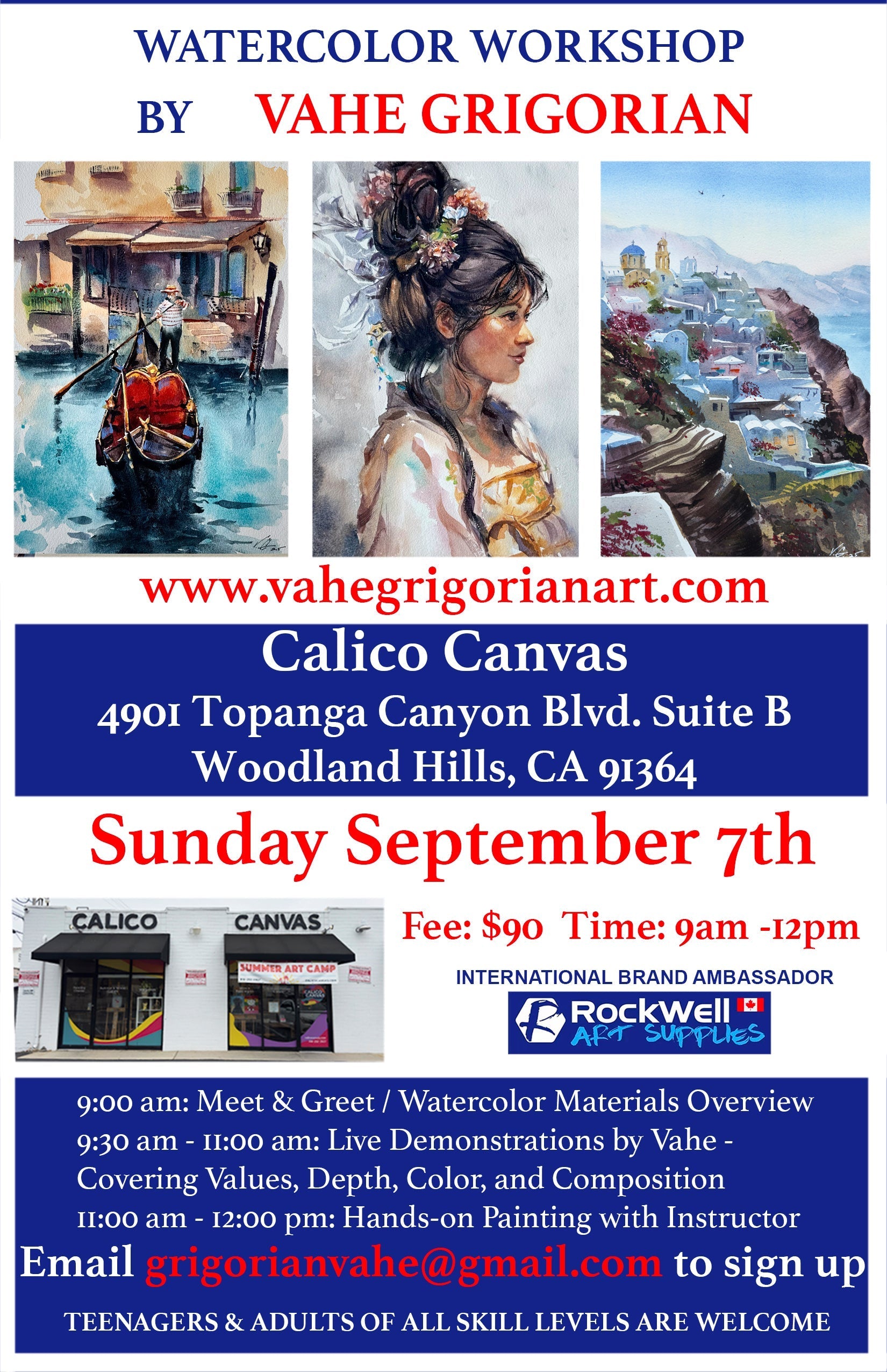 Watercolor Painting Workshop with Vahe Grigorian in Woodland Hills — September 7, 9AM-12PM at Calico Canvas