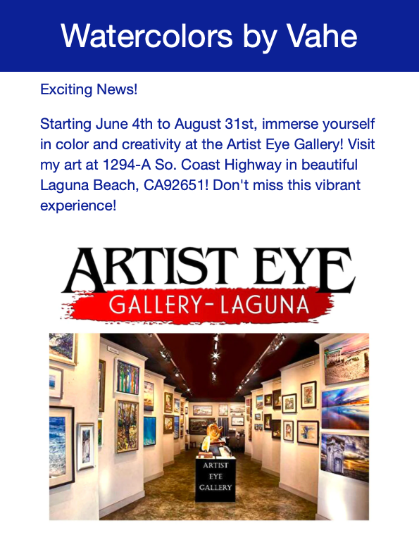Come see my Art at Artist Eye Gallery in Laguna Beach