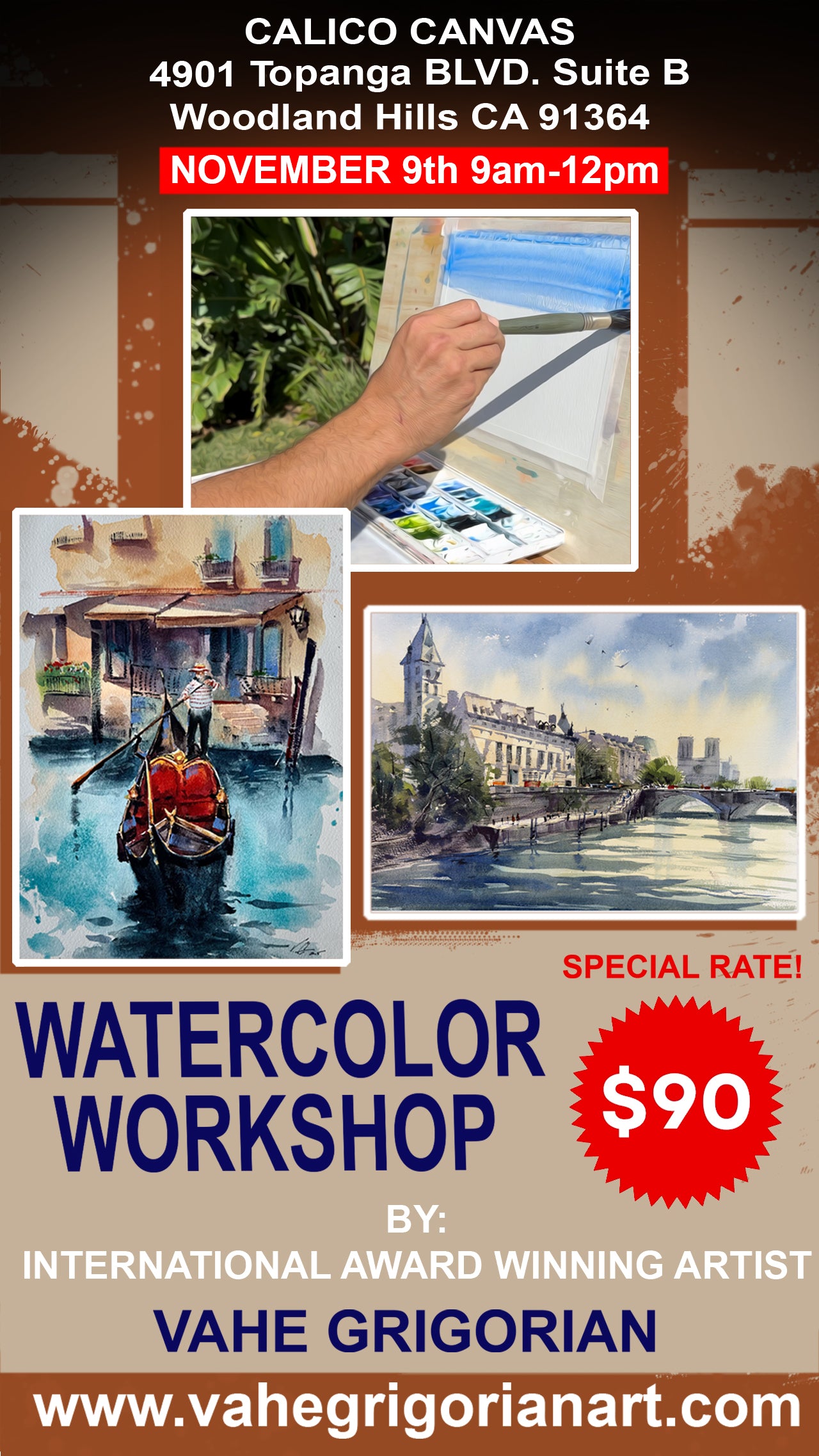 Hands-on watercolor workshop at Calico Canvas