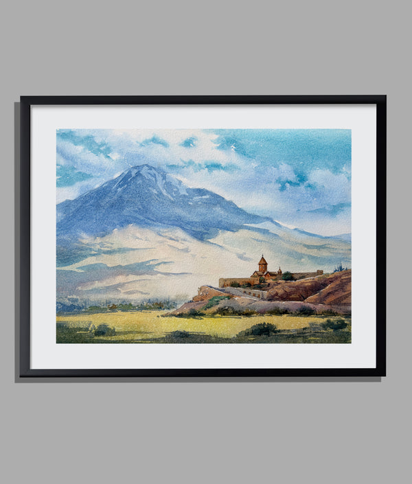 Mount Ararat & Khor Virap — Watercolor Landscape