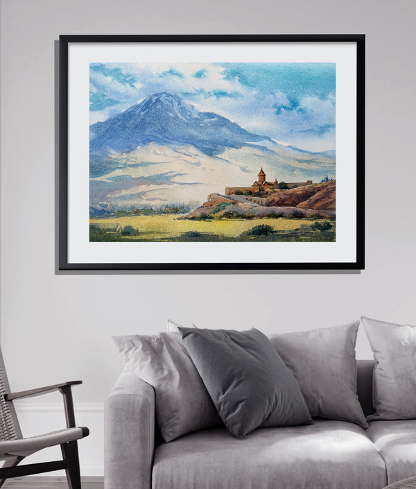 Mount Ararat & Khor Virap — Watercolor Landscape