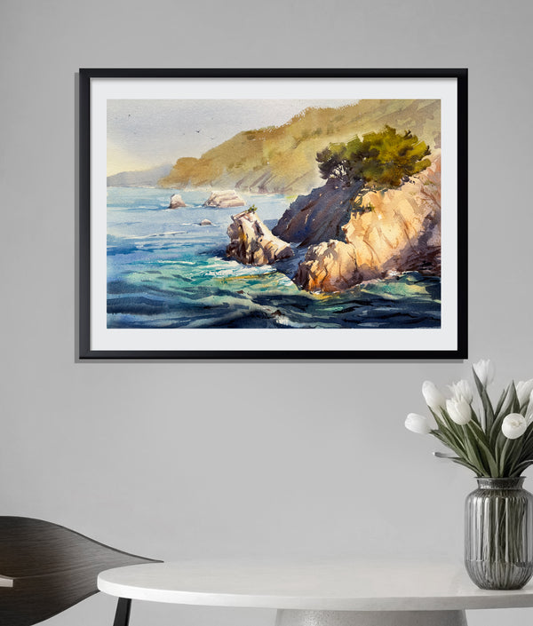 Golden Rocks of Big Sur — Original Watercolor Landscape