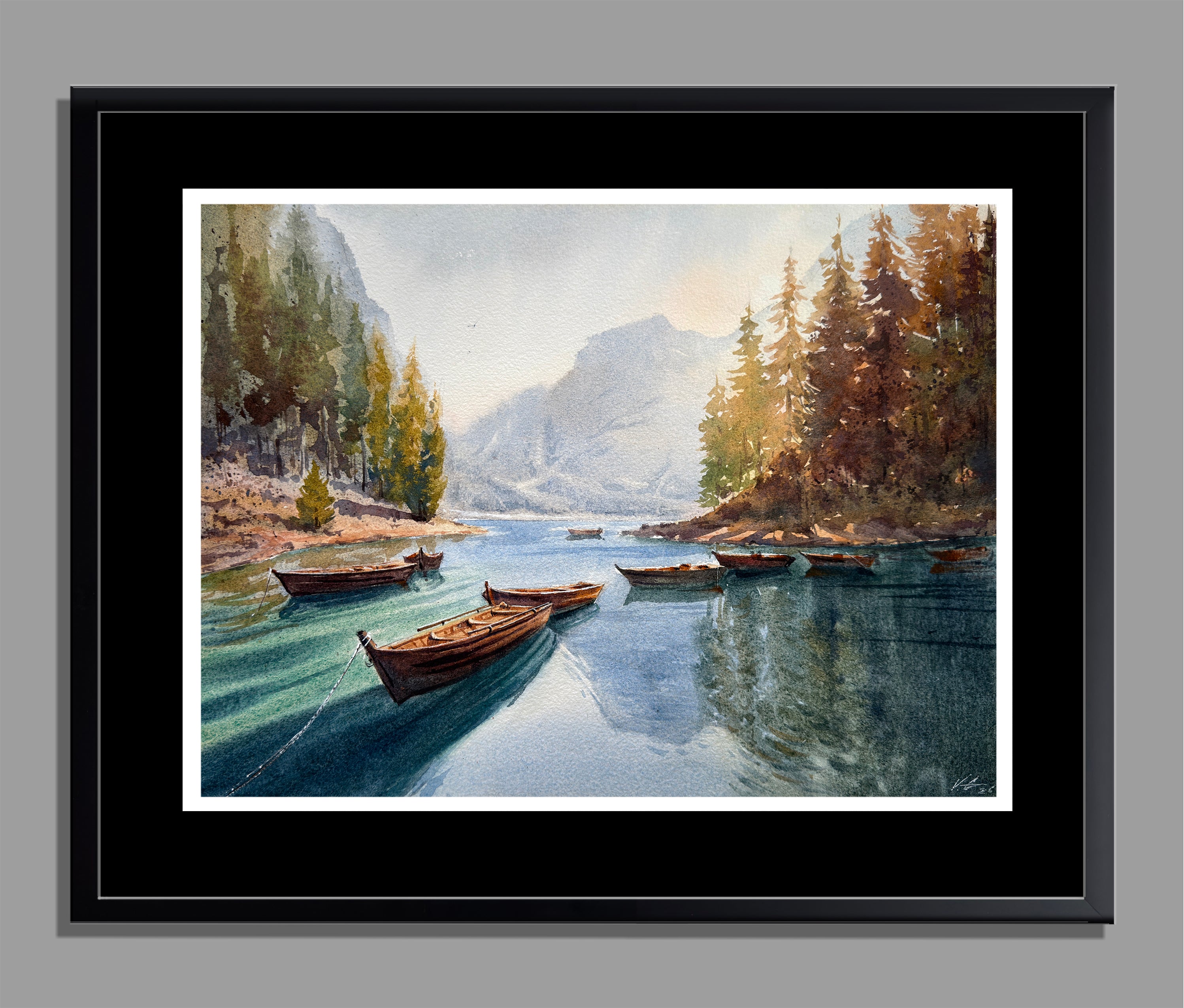Morning at Lake Braies — Watercolor Painting of Lake Braies, Italy