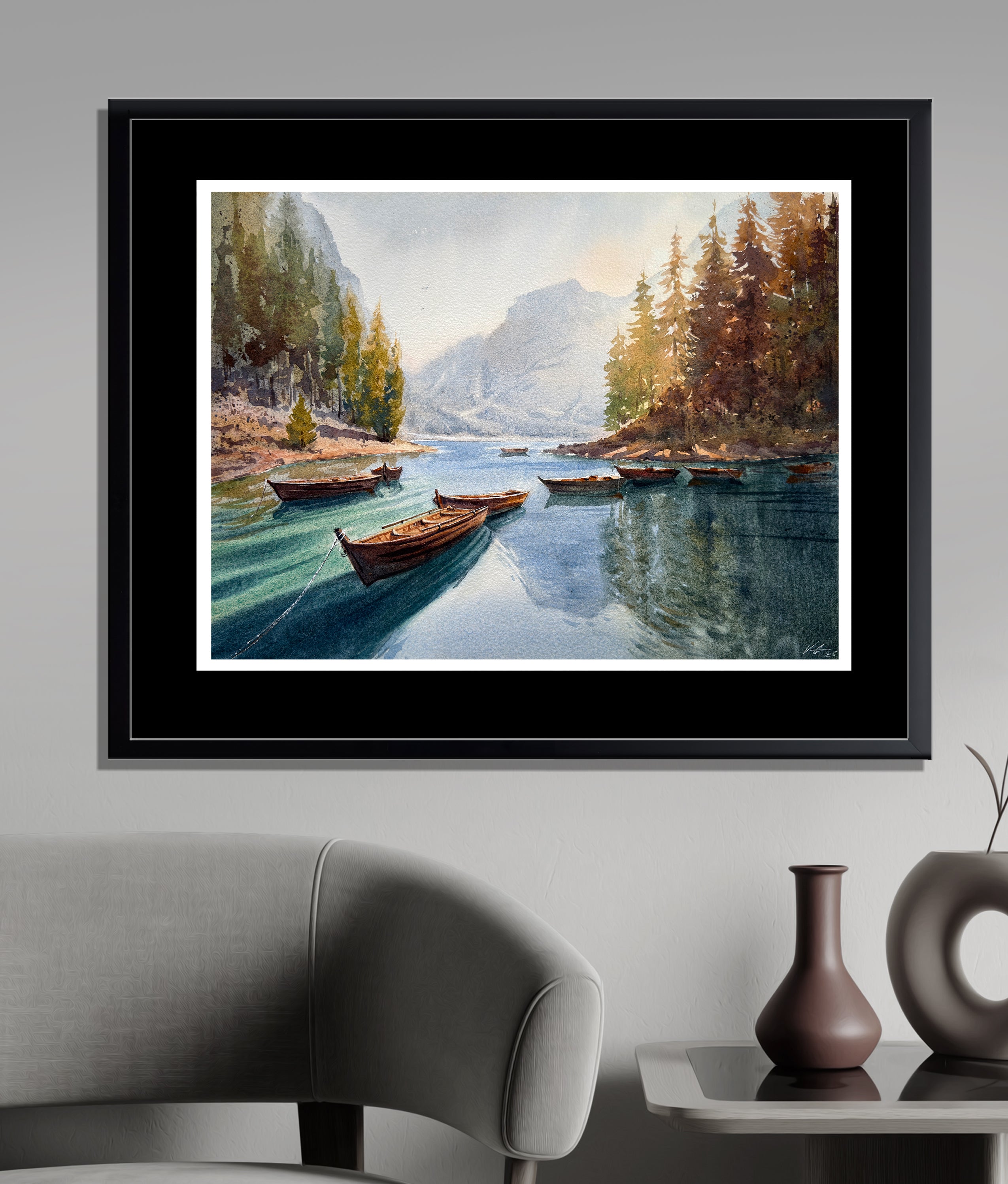 Morning at Lake Braies — Watercolor Painting of Lake Braies, Italy