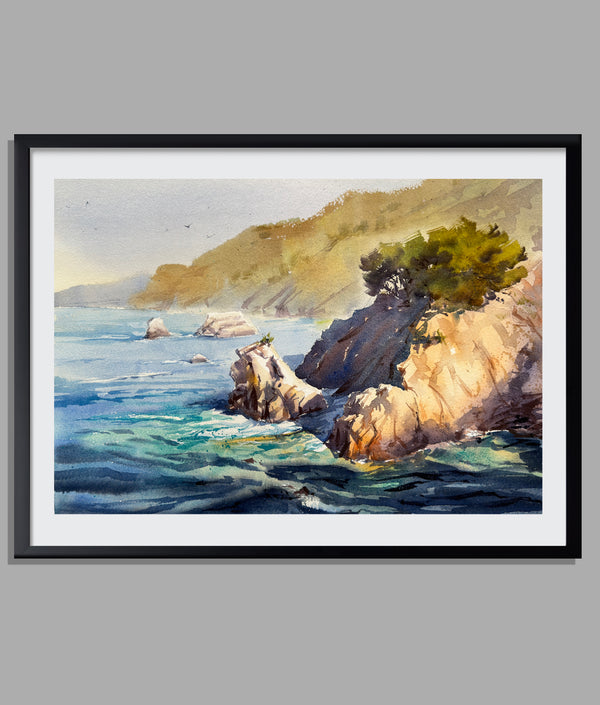 Golden Rocks of Big Sur — Original Watercolor Landscape