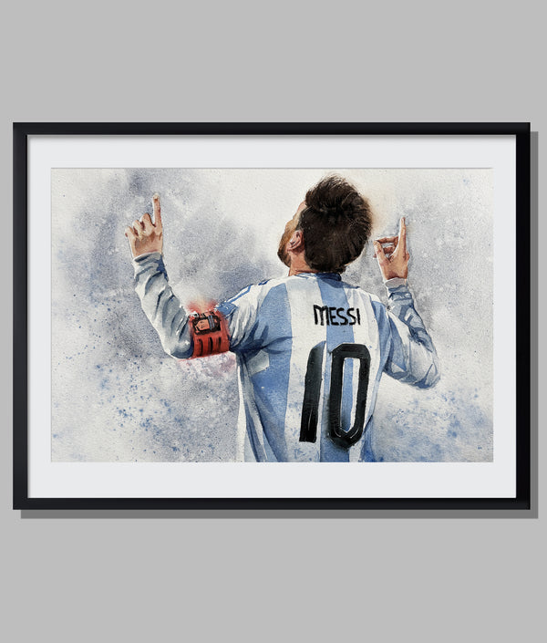 Messi Watercolor Painting — Lionel Messi in Argentina Jersey