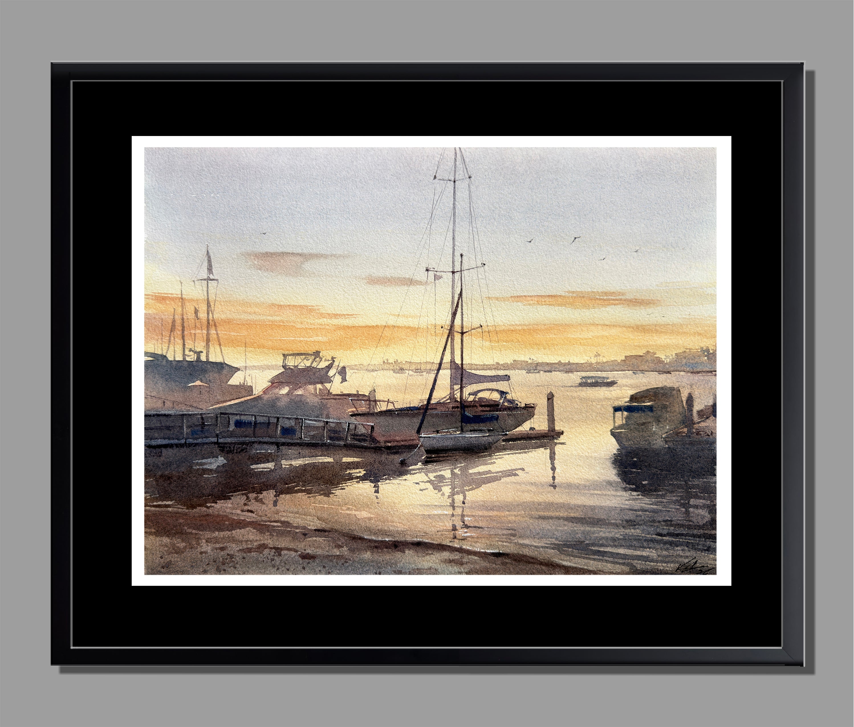 Sunset at Newport Beach — Watercolor Painting of Newport Beach Coastline, USA