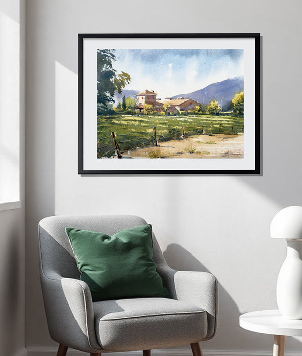 Napa Valley Watercolor — Sunny California Wine Country Landscape