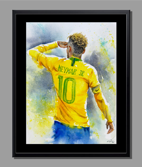 Original Neymar Jr Watercolor — Brazil #10 Art