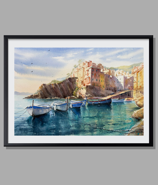 Sunny Portofino Harbor — Original Watercolor Painting