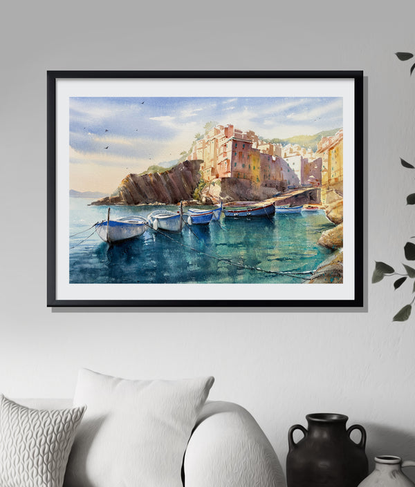 Sunny Portofino Harbor — Original Watercolor Painting