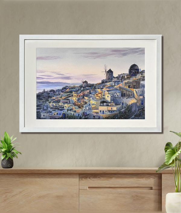 Santorini Nights - Watercolors by Vahe 