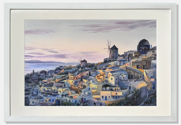Santorini Nights - Watercolors by Vahe 