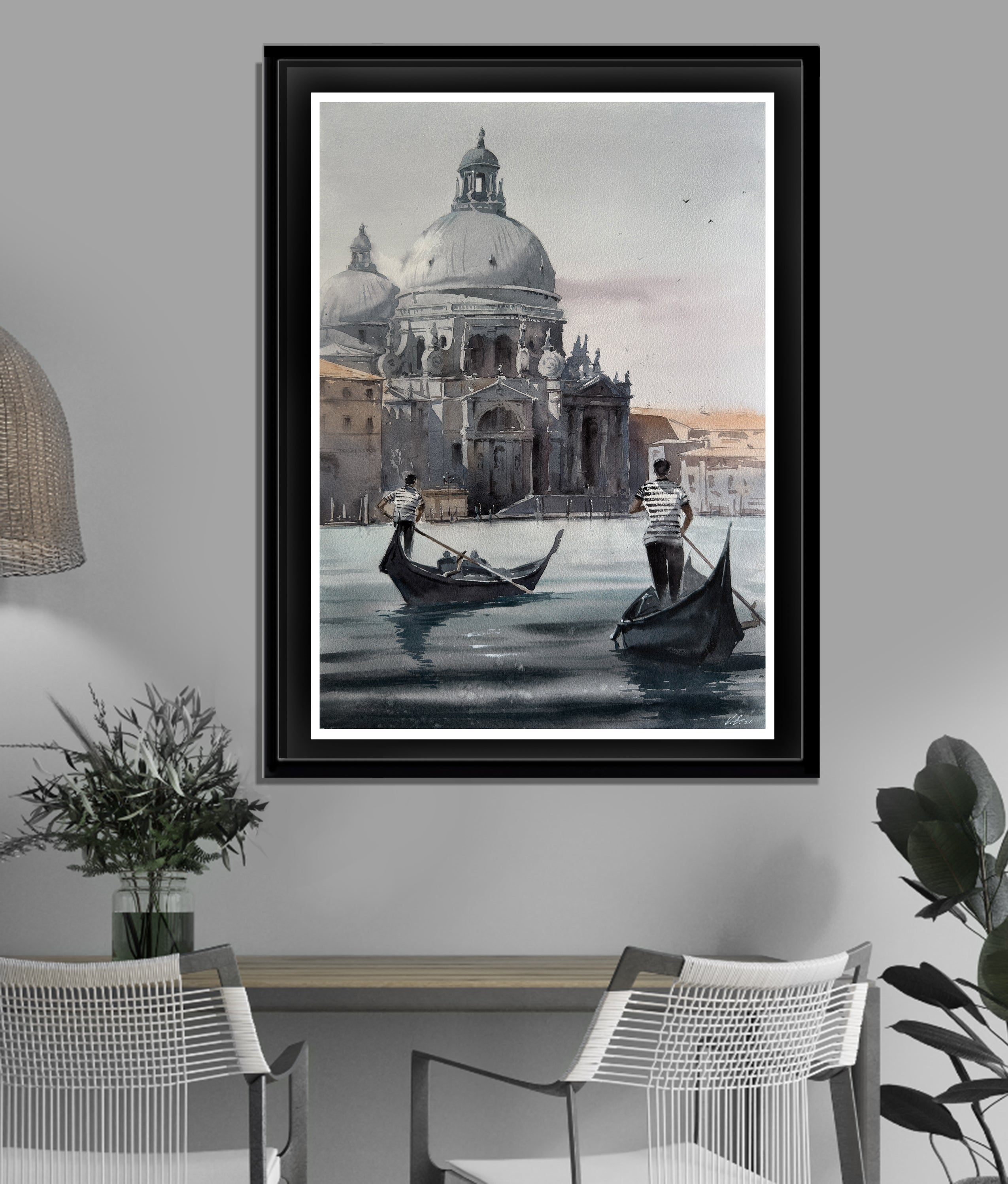 Original Watercolor Painting — Santa Maria della Salute & Gondolas
