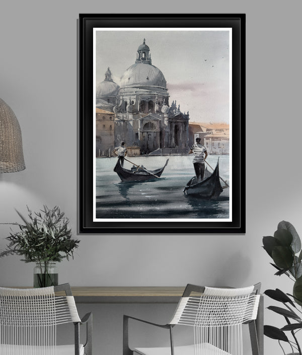 Original Watercolor Painting — Santa Maria della Salute & Gondolas