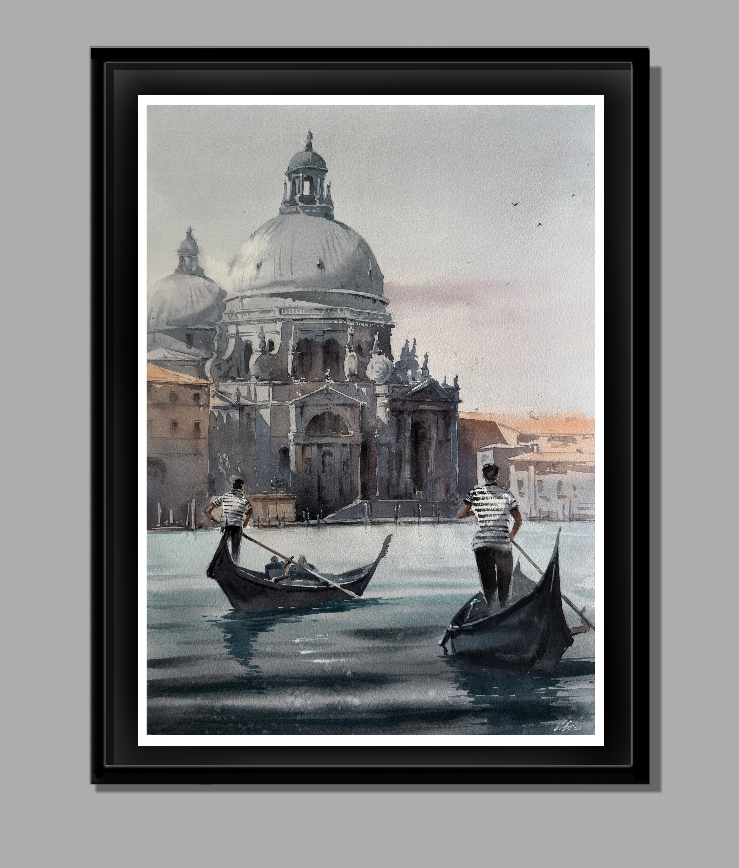 Original Watercolor Painting — Santa Maria della Salute & Gondolas