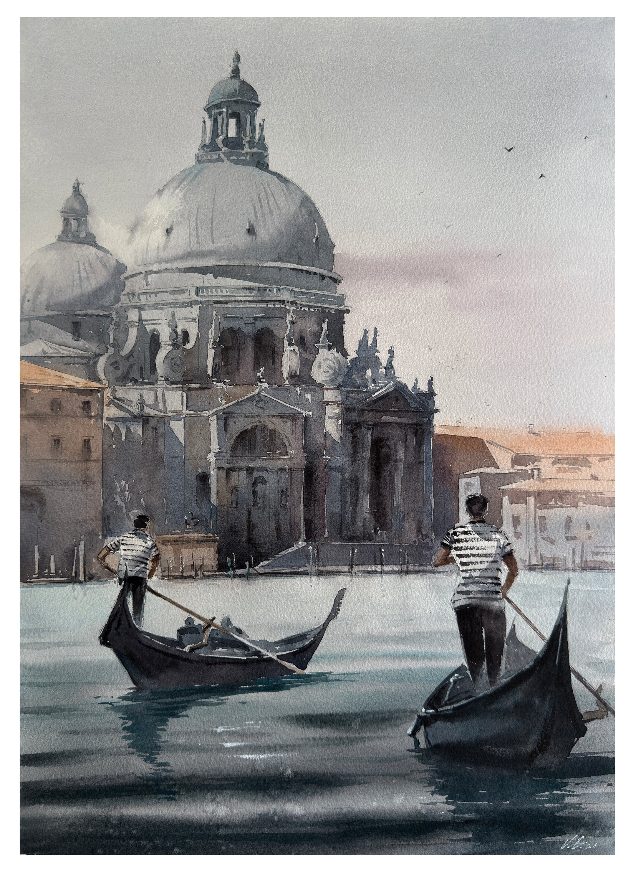 Original Watercolor Painting — Santa Maria della Salute & Gondolas