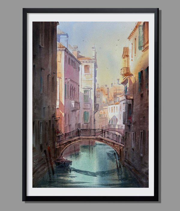 Tranquil Venetian Canal — Original Watercolor Painting