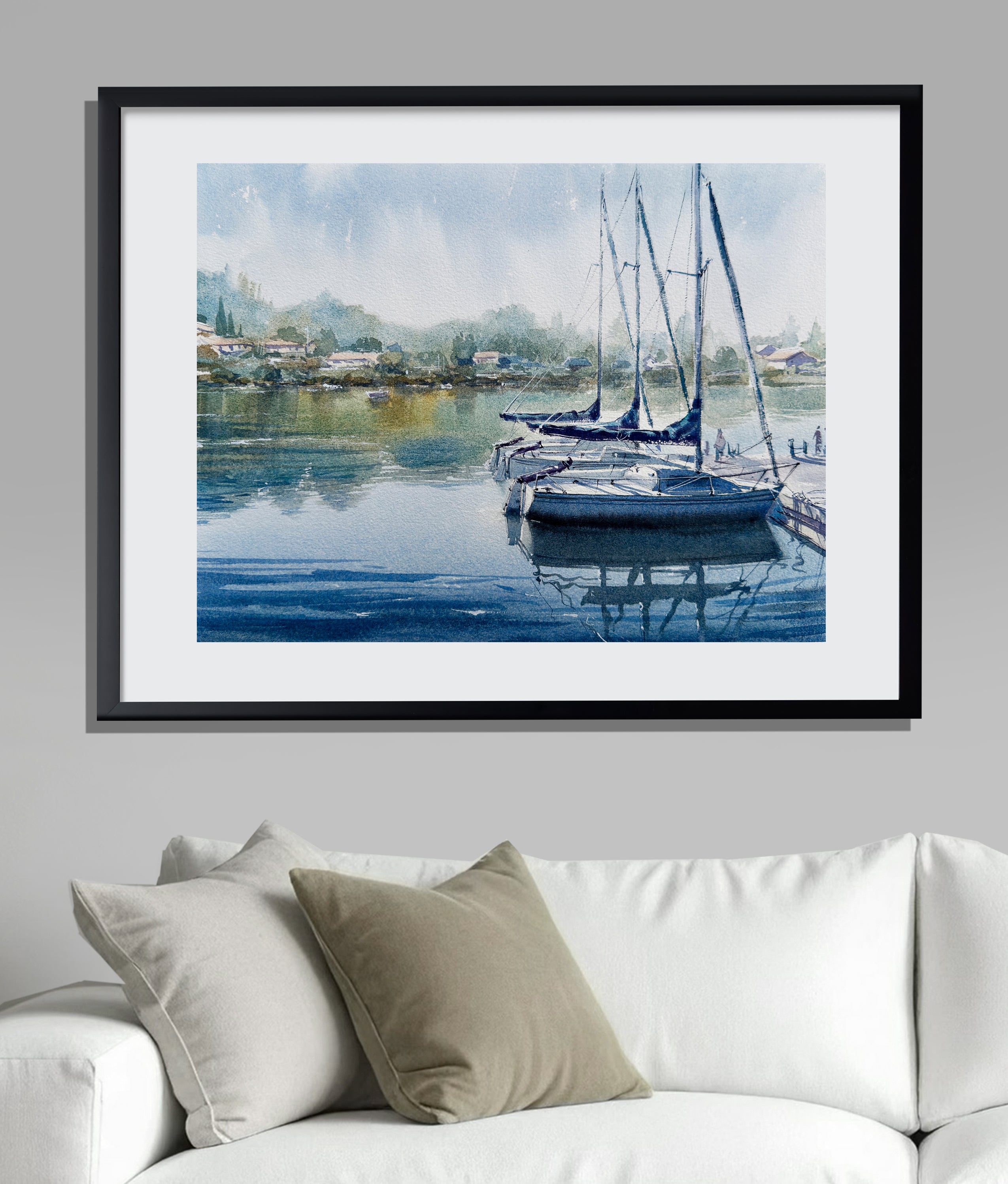 Westlake Harbor Morning — Westlake Village Watercolor Harbor Painting