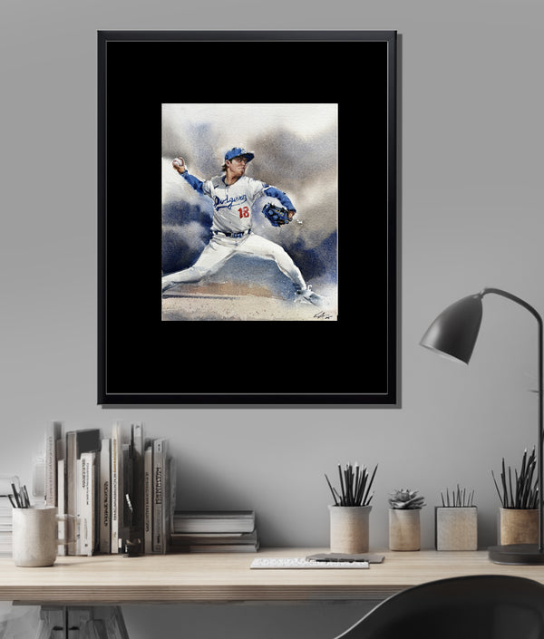 Yamamoto Dodgers MVP Watercolor | Celebrating a Baseball Legend