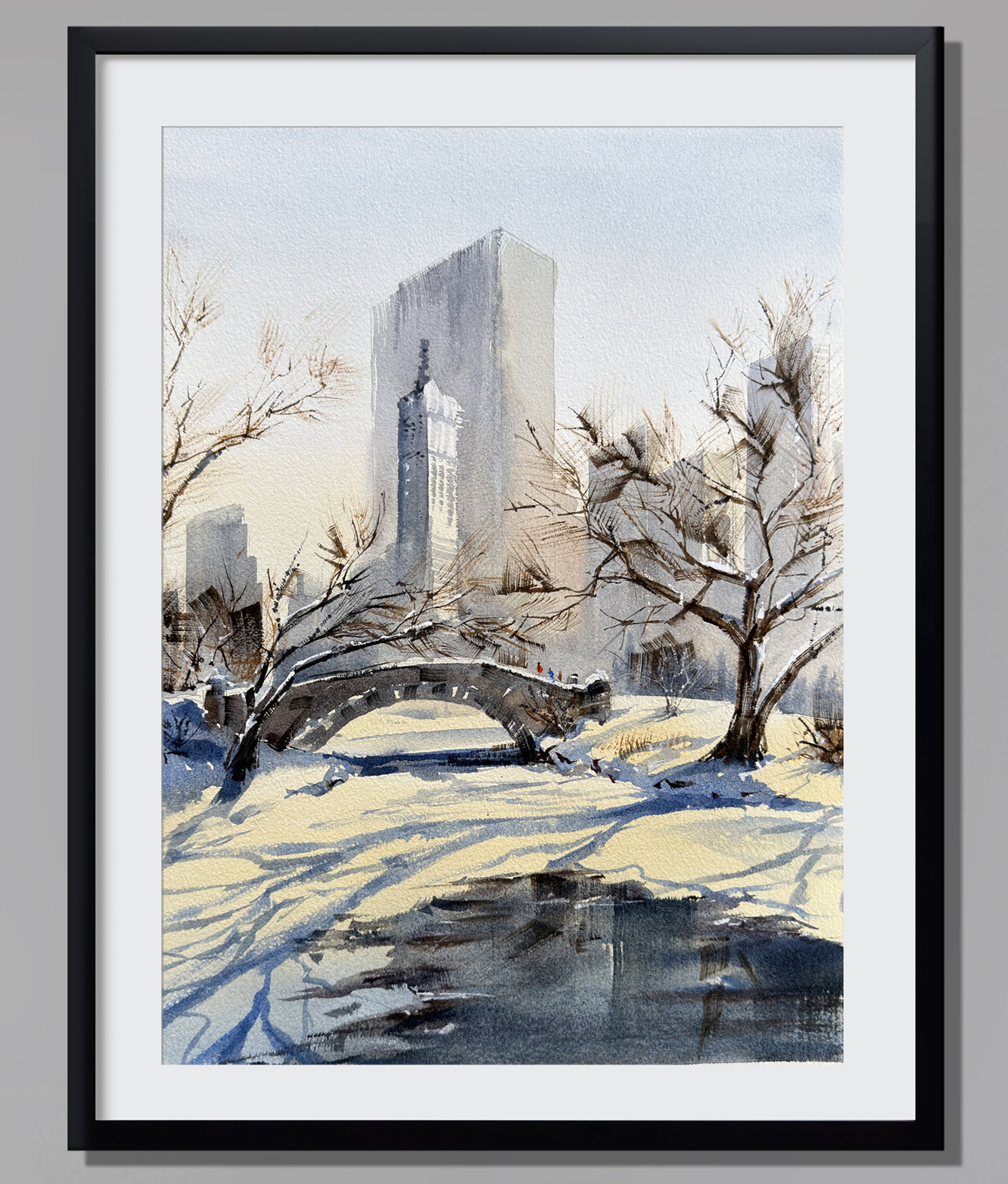 Winter's Embrace: Central Park in Watercolor