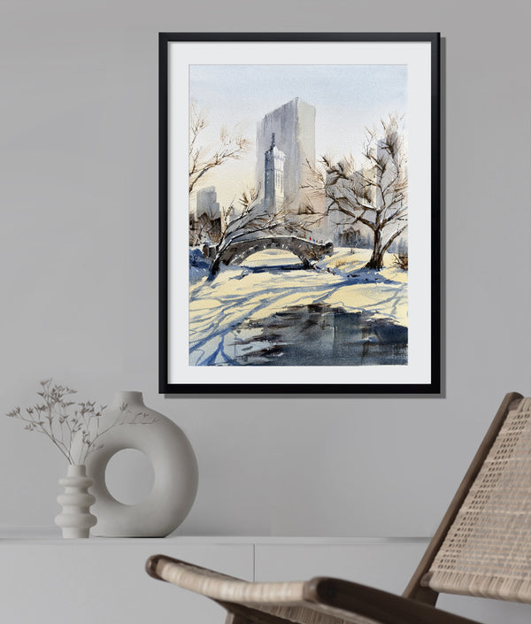 Winter's Embrace: Central Park in Watercolor