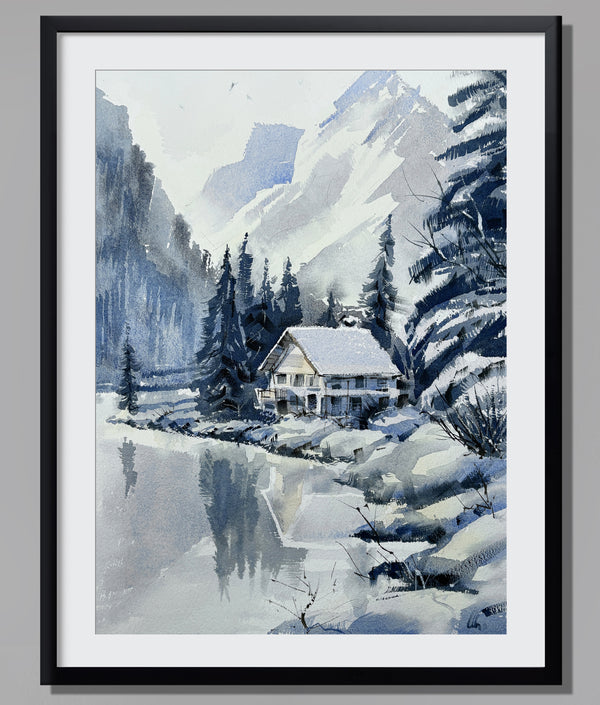 Cabin by the Frozen Lake