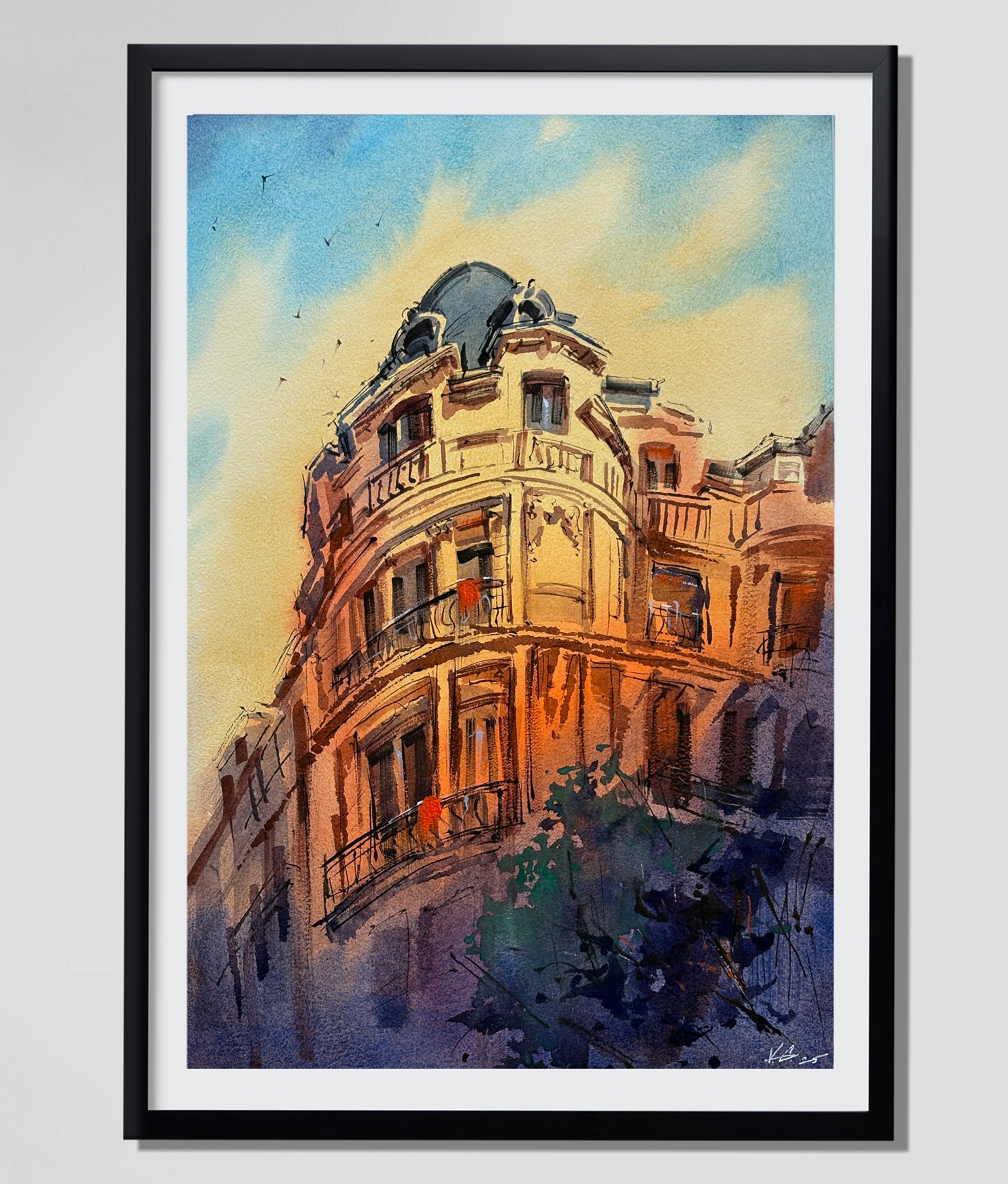 Iconic Sunset on Watercolor Paper